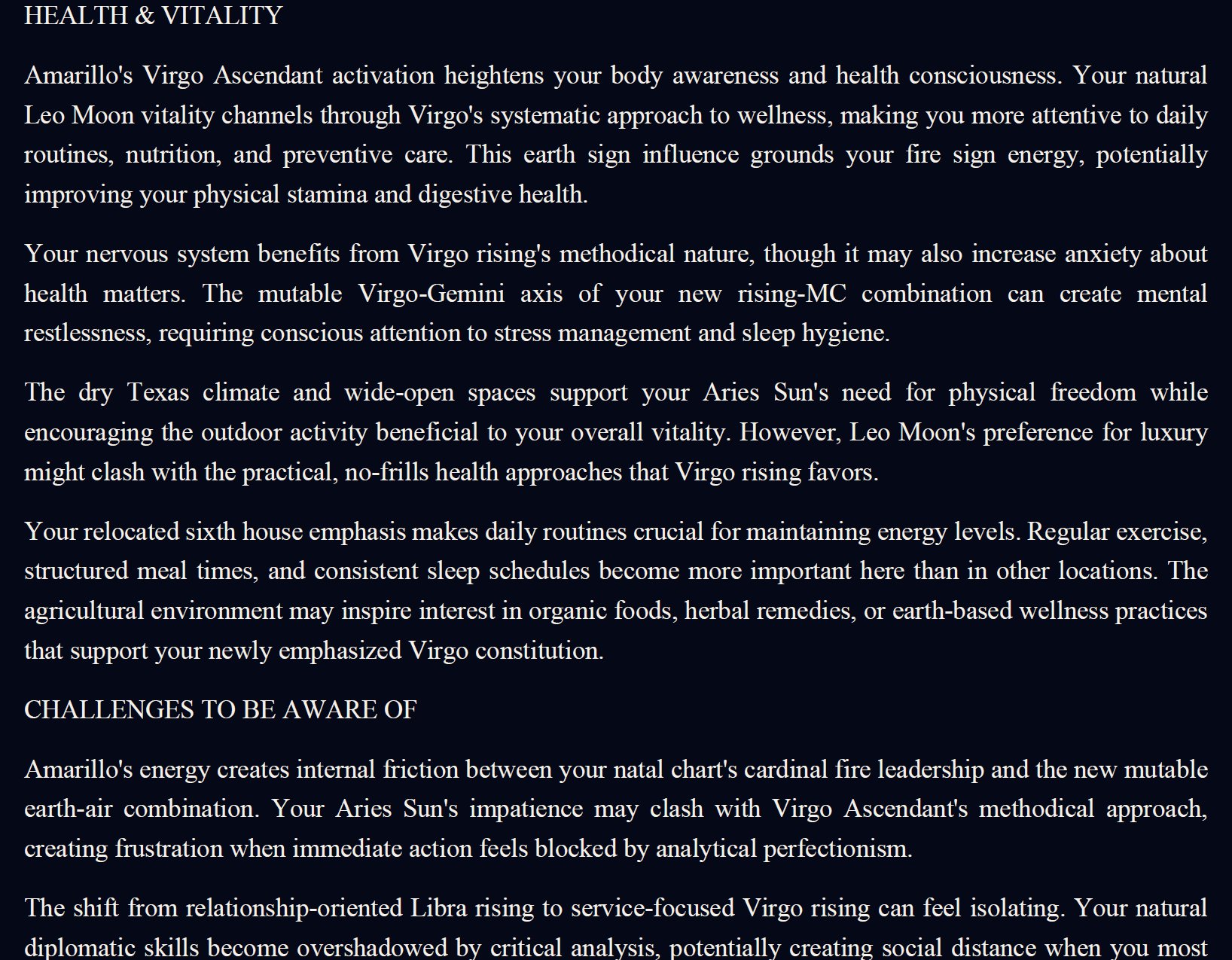 Health and Vitality section